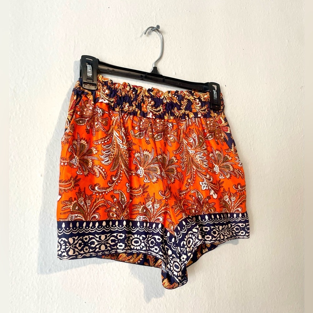 Anthropologie Paisley Print Viscose Shorts Women's XS‎ Orange Relaxed Comfort - Picture 2 of 7